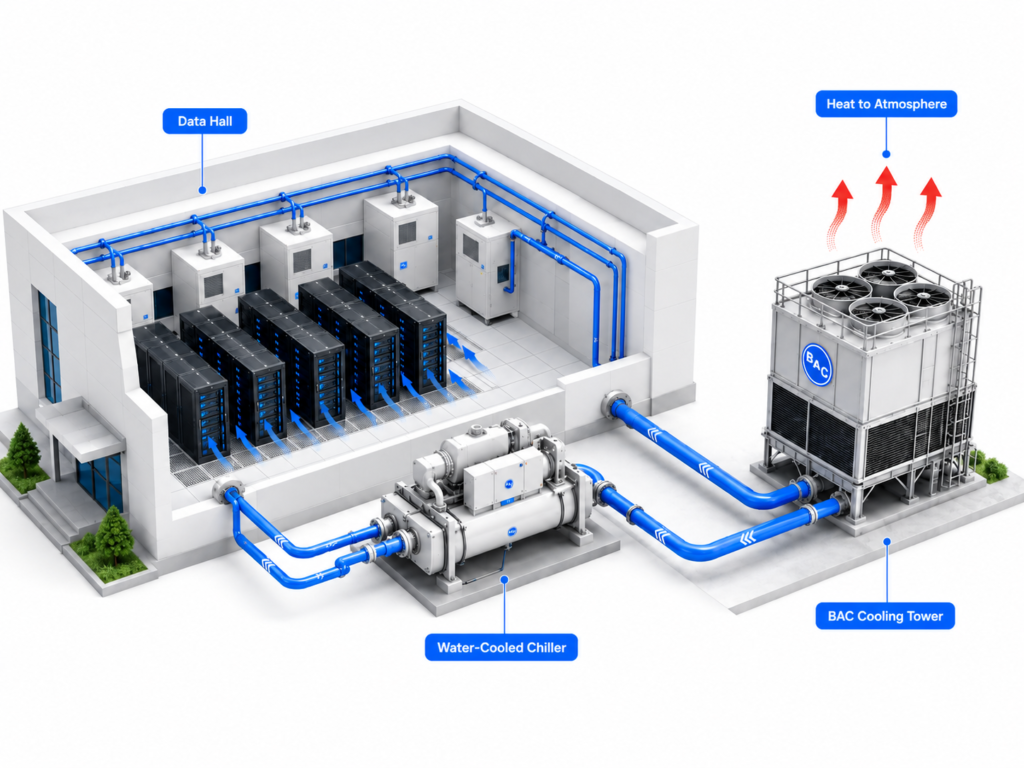 chiller condenser cooling illustration Chiller condenser cooling illustration