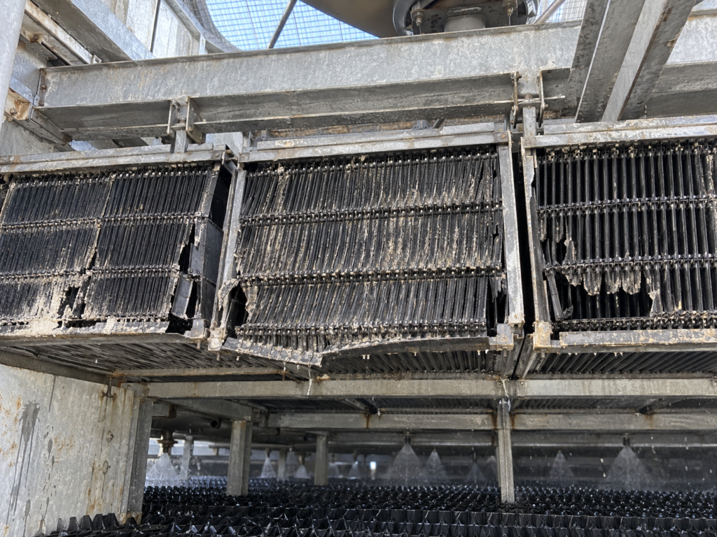 damaged cooling tower drift eliminators Damaged cooling tower drift eliminators