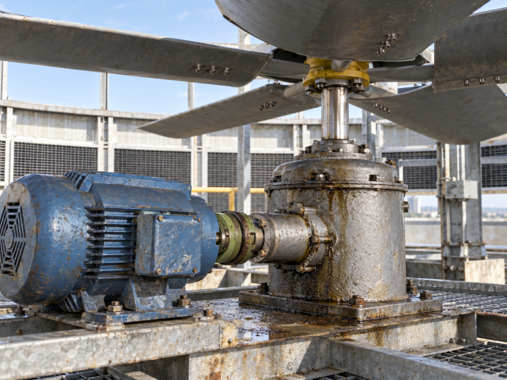 Weathered Cooling Tower Fan Gearbox Assembly
